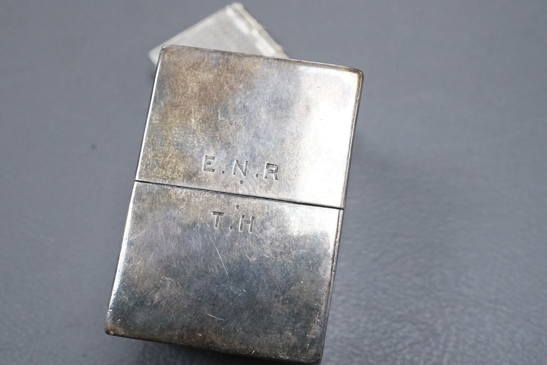 A William IV silver 'book' vinaigrette by Taylor & Perry, Birmingham, 1835, 40mm, together with a white metal box and cover.